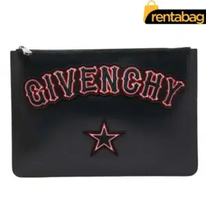 Givenchy Black Leather Embroidered Zip Pouch